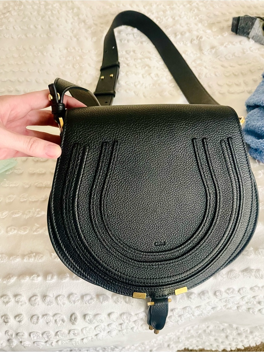 Chloe Marcie Saddle Bag in Grained Leather - Black - Very good condition.